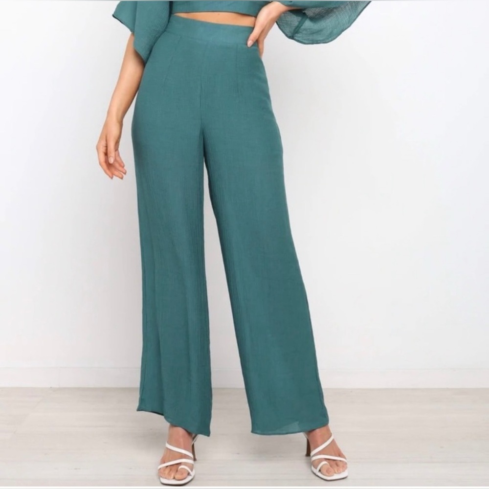 Petal + Pup Kalina Wide Leg High Waisted Pants Teal Sz 10 Easter Spring Coastal